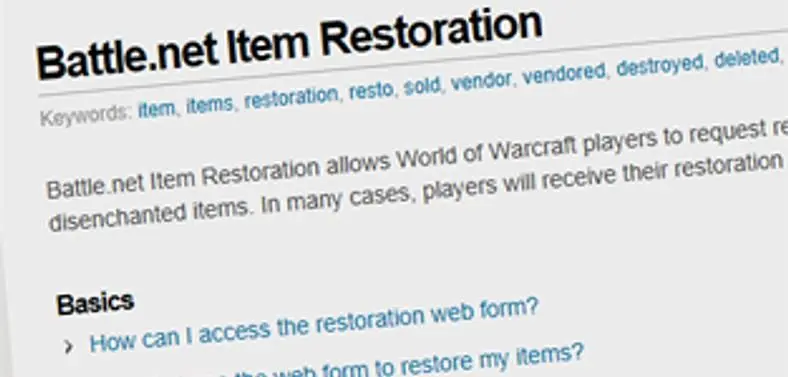 Item recovery tool launching for World of Warcraft