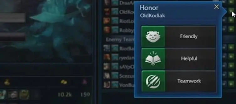 Honor system implemented in League of Legends